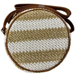 Thirty One ~ Roundabout Crossbody ~ khaki and white striped ~ NWT